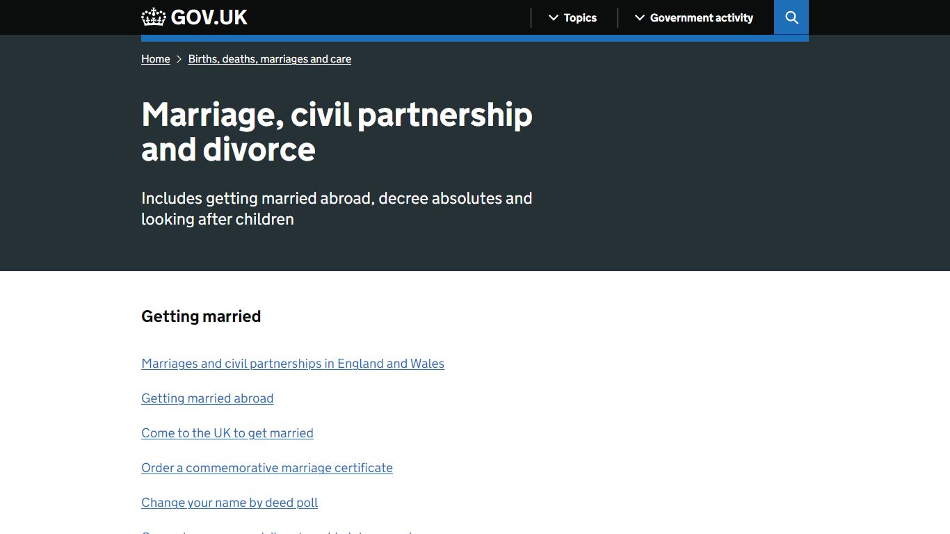 Marriage, civil partnership and divorce - GOV.UK